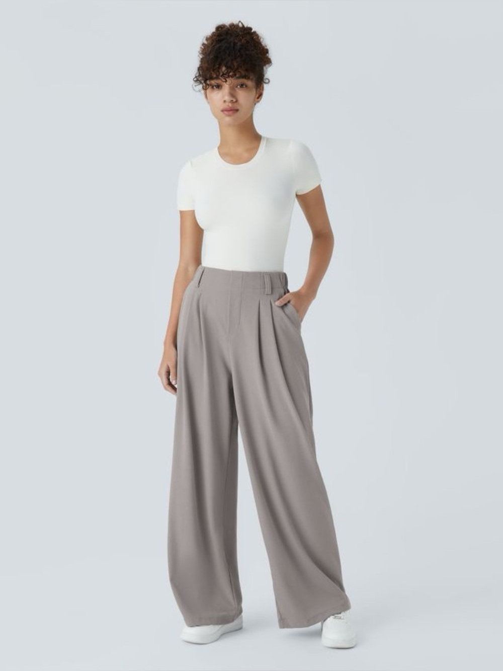 Halara Flex™ High Waisted Plicated Side Pocket Wide Leg Waffle Trousers NEW work